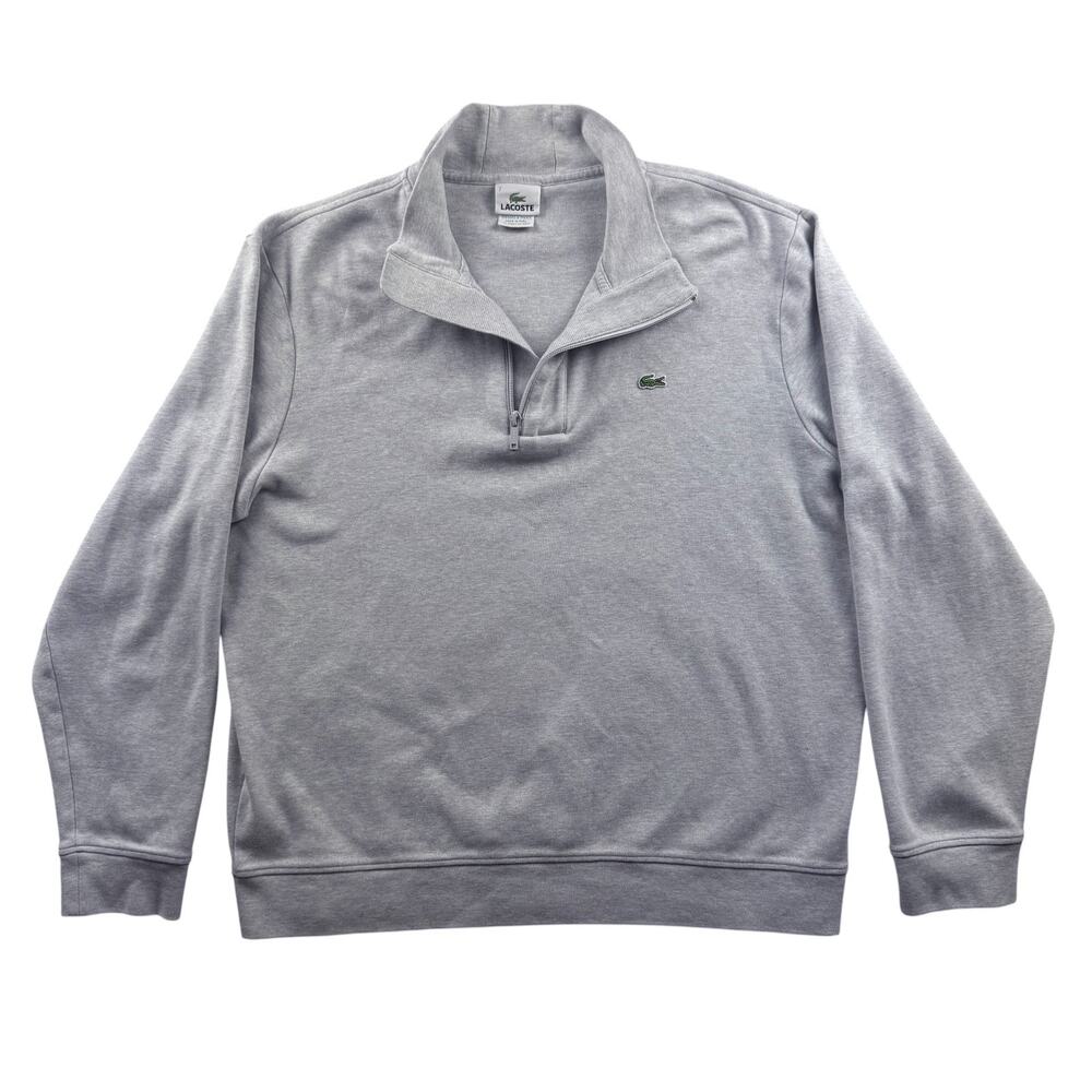 Lacoste Sweatshirt Mens 2XL FR7 Gray Quarter Zip Pullover Cotton Mock Neck